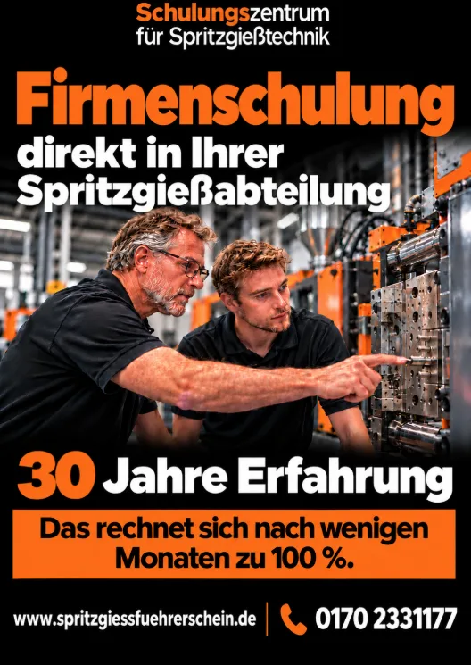 Firmenschulung direkt in Ihrer Spritzgießabteilung – 30 Jahre Erfahrung. Das rechnet sich nach wenigen Monaten zu 100 %.